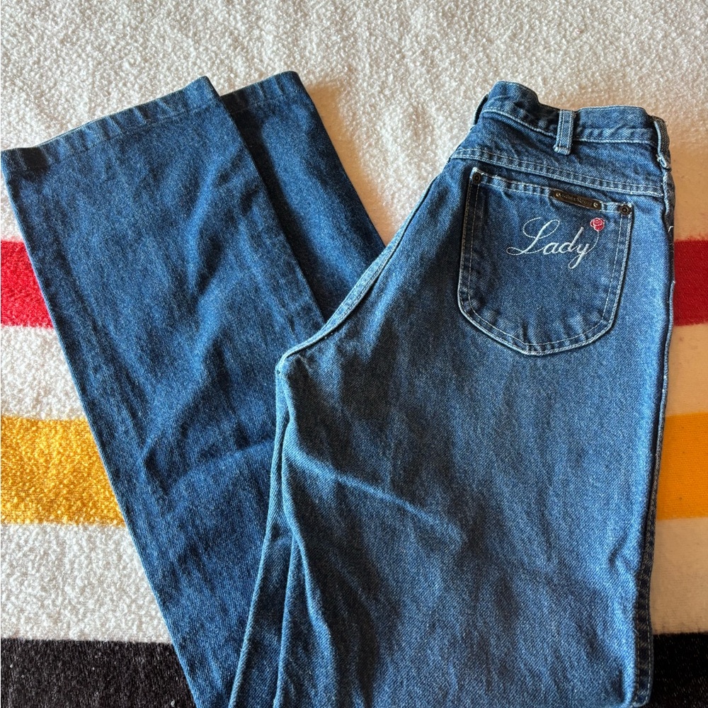 Embroidered 'Lady' Blue Denim Jeans